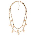 Wholesale layered Beaded Necklace Metal Beach Charms Faceted Bead Gold Tones L E