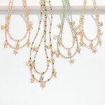 Wholesale layered Beaded Necklace Metal Beach Charms Faceted Bead Gold Tones L E