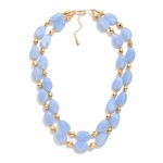 Layered Marble Beaded Necklace Featuring Gold Tone Nugget Beads 

- Approximately 18" L 
- Extender 3" L 
