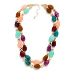 Wholesale layered Marble Beaded Necklace Gold Nugget Beads L Extender L