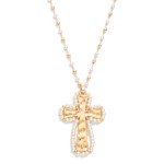Wholesale metal Pearl Beaded Chain Link Necklace Hammered Metal Cross Pearl Bord