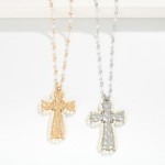 Wholesale metal Pearl Beaded Chain Link Necklace Hammered Metal Cross Pearl Bord
