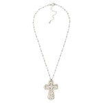Wholesale metal Pearl Beaded Chain Link Necklace Hammered Metal Cross Pearl Bord