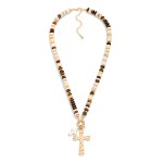 Wholesale stone Disk Beaded Necklace Stone Hammered Crosses Pendant L Extender L