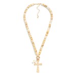 Wholesale stone Disk Beaded Necklace Stone Hammered Crosses Pendant L Extender L