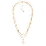 Wholesale layered Chain Link Necklace Flat Metal Beads Rhinestone Cross Pendant