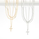 Wholesale layered Chain Link Necklace Flat Metal Beads Rhinestone Cross Pendant
