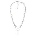 Wholesale layered Chain Link Necklace Flat Metal Beads Rhinestone Cross Pendant
