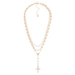 Wholesale layered Chain Link Necklace Pearls Rhinestone Cross Pendant L Extender