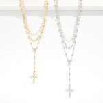 Wholesale layered Chain Link Necklace Pearls Rhinestone Cross Pendant L Extender