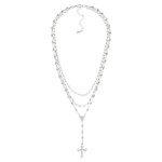 Wholesale layered Chain Link Necklace Pearls Rhinestone Cross Pendant L Extender