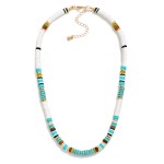 Wholesale heishi Bead Necklace Gold Tones Stone L Extender L