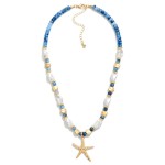 Wholesale pearl Stone Beaded Necklace Metal Starfish Pendant L Extender L