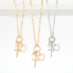 Wholesale paperclip Chain Link Necklace Twisted Metal Hoop Heart Cross Rhineston