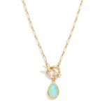 Wholesale paper Clip Chain Link Necklace Resin Teardrop Pendant Toggle Clasp L E