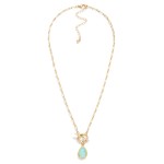 Wholesale paper Clip Chain Link Necklace Resin Teardrop Pendant Toggle Clasp L E