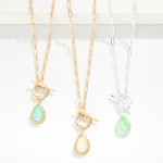 Wholesale paper Clip Chain Link Necklace Resin Teardrop Pendant Toggle Clasp L E