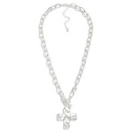 Wholesale metal Chain Link Necklace Hammered Cross Pendant Toggle Clasp L Extend