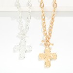 Wholesale metal Chain Link Necklace Hammered Cross Pendant Toggle Clasp L Extend