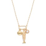 Wholesale chain Link Necklace Metal Fish Shell Stone Charms L Extender L