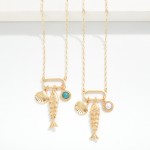 Wholesale chain Link Necklace Metal Fish Shell Stone Charms L Extender L