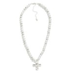 Wholesale pearl Metal Beaded Necklace Hammered Cross Pendant L Extender L