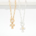 Wholesale paper Clip Chain Link Necklace Two Cross Pendant Toggle Clasp L