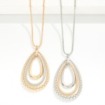Wholesale long Chain Link Necklace Nesting Textured Metal Teardrops Pendant L Ex