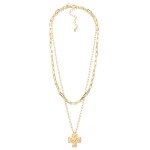 Wholesale layered Metal Paperclip Chain Link Necklace Hammered Cross Pendent L E