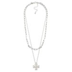 Wholesale layered Metal Paperclip Chain Link Necklace Hammered Cross Pendent L E