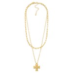Wholesale layered Metal Paperclip Chain Link Necklace Hammered Cross Pendent L E
