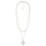 Wholesale layered Metal Paperclip Chain Link Necklace Hammered Cross Pendent L E