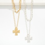 Wholesale layered Metal Paperclip Chain Link Necklace Hammered Cross Pendent L E