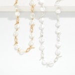 Wholesale flat Pearl Knotted Metal Chain Link Necklace L Extender L
