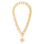 Wholesale hammered Metal Chain Link Necklace Plus Cross Pedant Toggle Clasp L