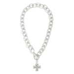 Wholesale hammered Metal Chain Link Necklace Plus Cross Pedant Toggle Clasp L