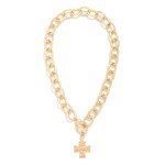 Wholesale hammered Metal Chain Link Necklace Plus Cross Pedant Toggle Clasp L