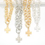 Wholesale chunky Chain Link Necklace Hammered Metal Plus Cross Pendant L