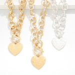 Wholesale hammered Metal Chain Link Necklace Heart Pendant Toggle Clasp L