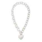 Wholesale hammered Metal Chain Link Bracelet Heart Pendant Toggle Clasp L