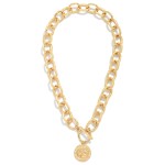 Wholesale hammered Metal Chain Link Necklace Metal Coin Toggle Clasp L