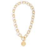 Wholesale hammered Metal Chain Link Necklace Metal Coin Toggle Clasp L