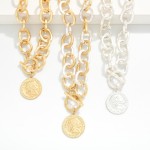 Wholesale hammered Metal Chain Link Necklace Metal Coin Toggle Clasp L