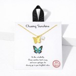 Wholesale dainty Chain Link Necklace Metal Butterfly Pendant Pearl Accent L Exte