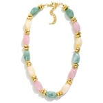 Wholesale chunky Acetate Stone Beaded Necklace Gold Details L Extender L