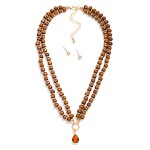 Wholesale layered Wood Bead Rhinestone Disk Beaded Necklace Glass Crystal Teardr