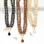 Wholesale layered Wood Bead Rhinestone Disk Beaded Necklace Glass Crystal Teardr