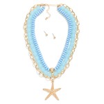 Wholesale layered Beaded Chain Link Necklace Metal Starfish Pendant Gold Ball St