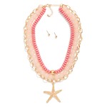 Wholesale layered Beaded Chain Link Necklace Metal Starfish Pendant Gold Ball St