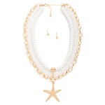 Wholesale layered Beaded Chain Link Necklace Metal Starfish Pendant Gold Ball St
